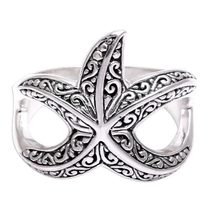 Women’s chunky gemstone rings-NOVICA Bali Starfish, Sterling silver cocktail ring