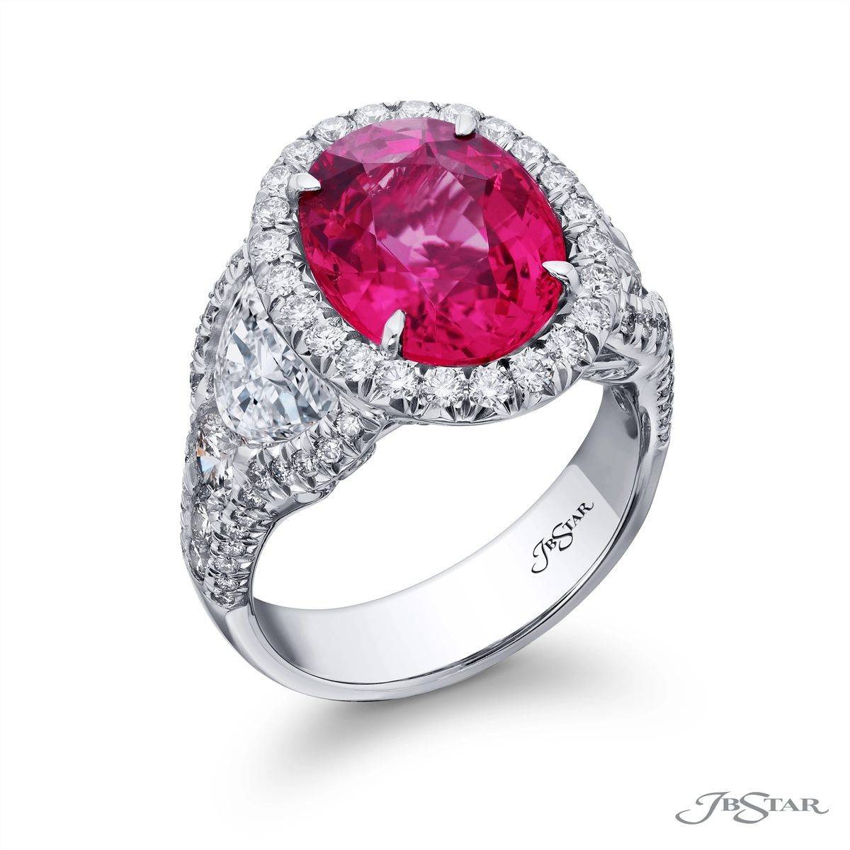 Women’s wedding ring sets-JB Star Platinum Pink Spinel and Diamond Ring with Diamond Halo