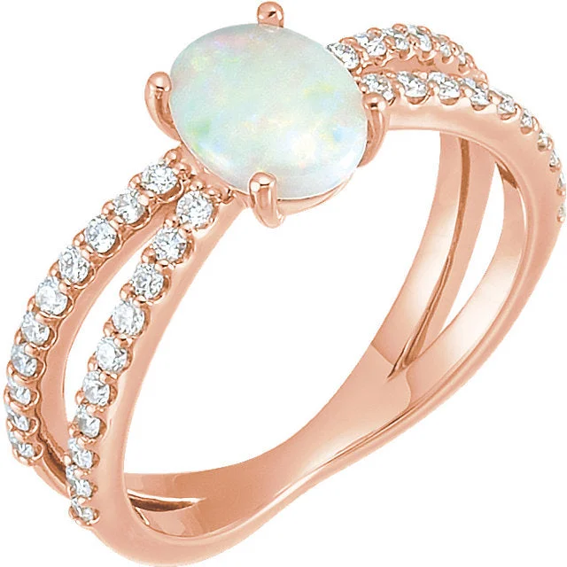 Women’s diamond engagement rings with baguette-14K Rose Opal & 1/3 CTW Diamond Ring