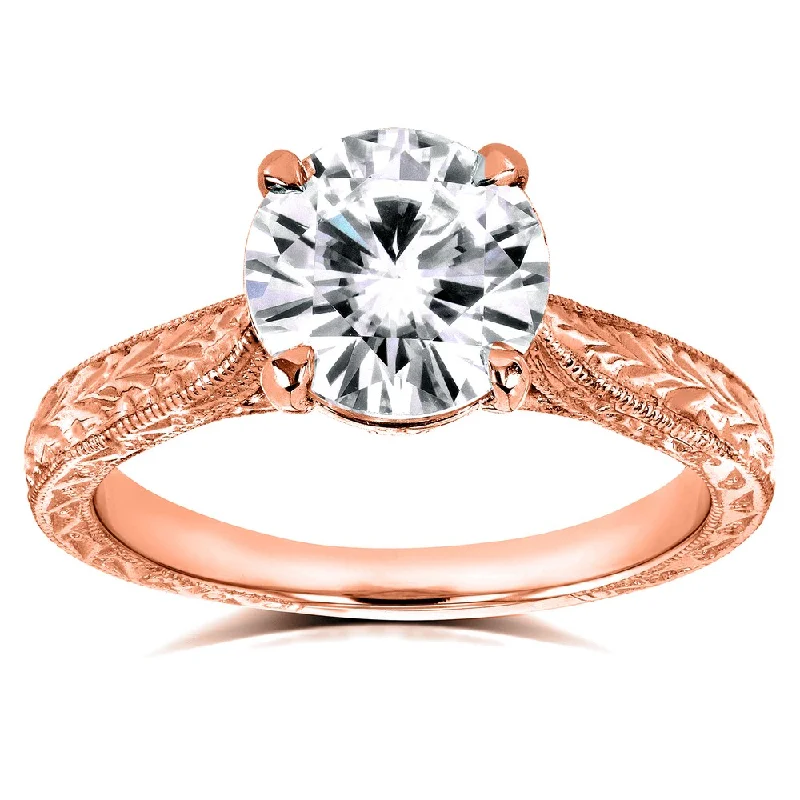 Women’s mixed metal rings-Annello by Kobelli 14k Rose Gold 1 1/2ct TGW Moissanite and Diamond Accent Antique Cathedral Ring (GH/VS, GH/I)