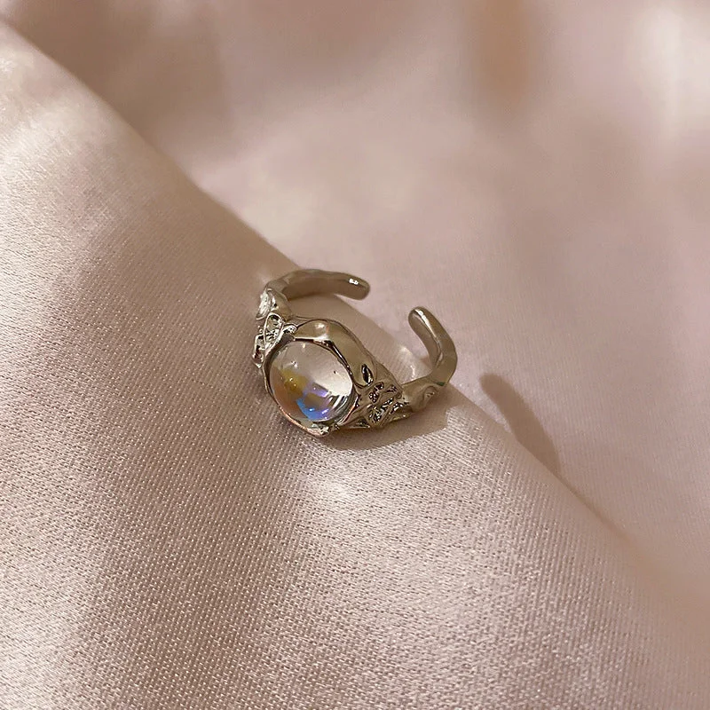 41# Open Ring-Silver Colored Crystal