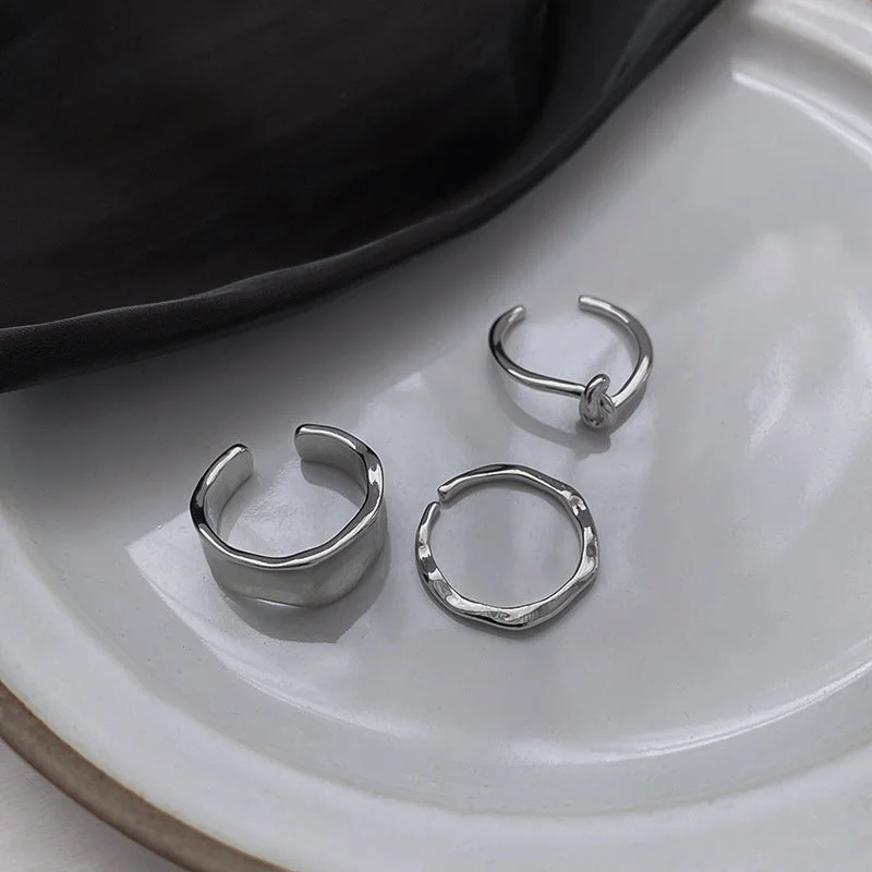 40# Open Ring-Silver Three-Piece Set