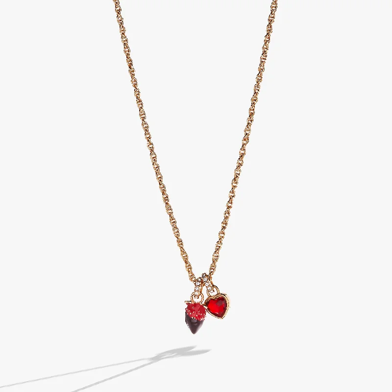 Women’s stylish diamond necklaces-Chocolate-Covered Strawberry Duo Charm Pendant Necklace