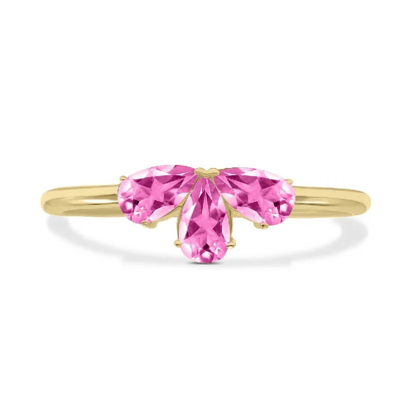 Women’s two-tone wedding bands-Marquee Jewels Pink Topaz Pear Shape Three Stone Ring in 10K Yellow Gold