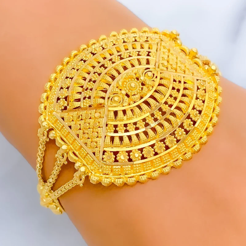 Women’s statement cuffs-Elevated Festive Oval 22K Gold Statement Bracelet