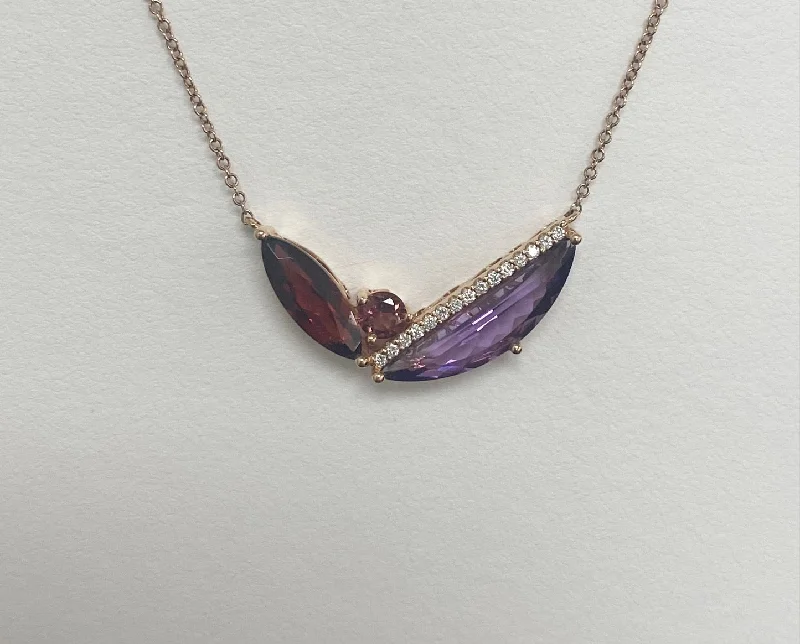 Women’s fine gold necklaces-14kt Rose Gold Amethyst and Garnet Necklace