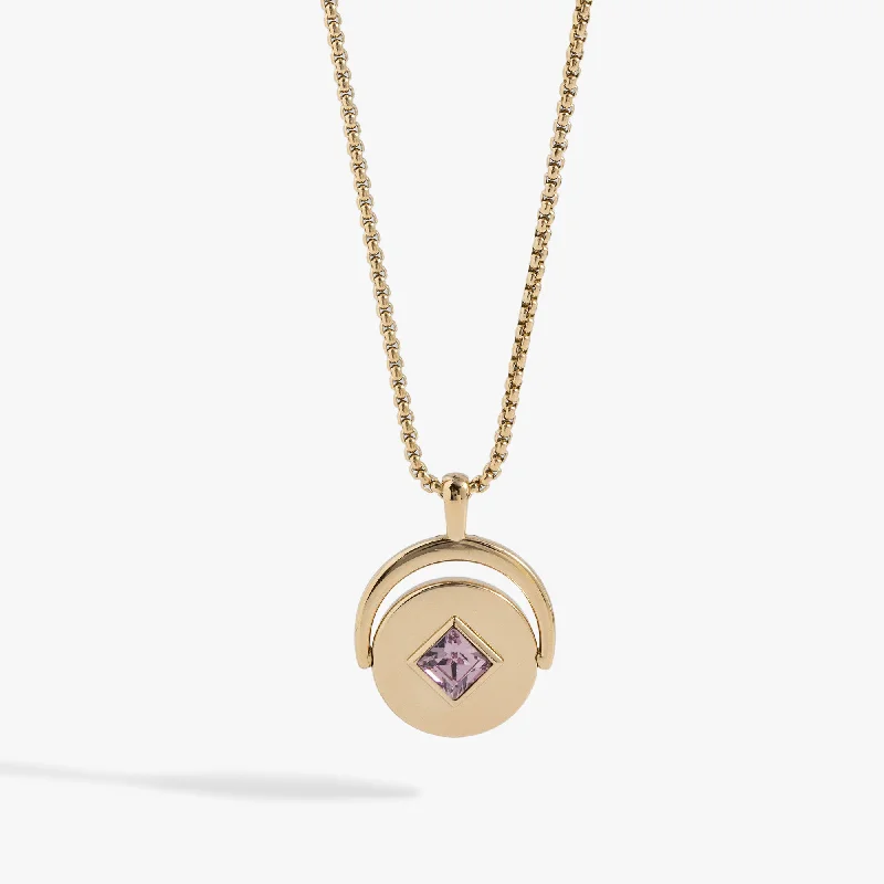 Women’s luxury pendant necklaces-June Birthstone and Flower Flip Charm Necklace