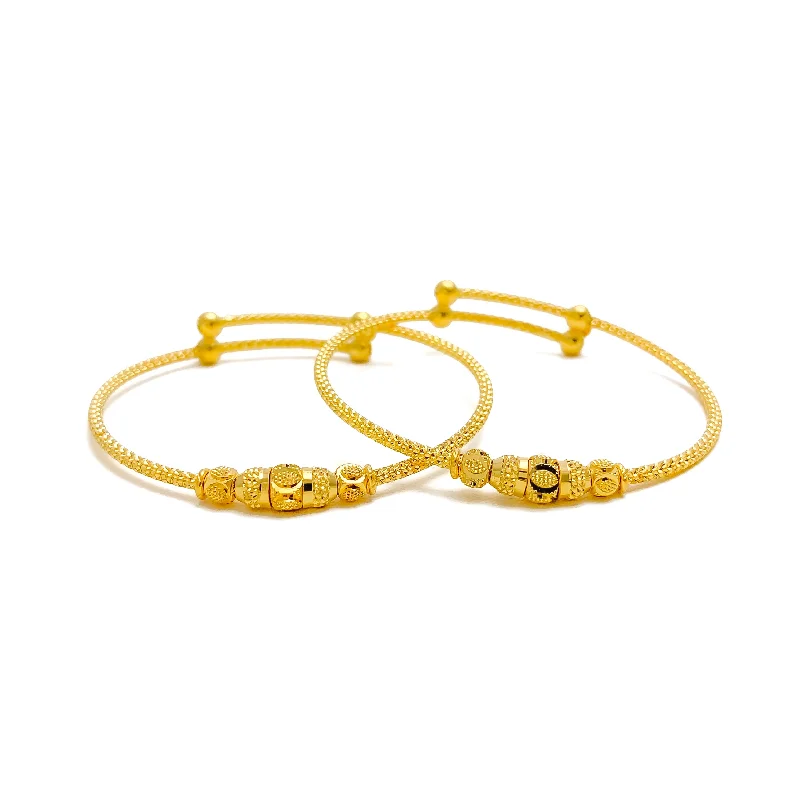 Women’s woven bracelets-Charming Ornate 22k Gold Adjustable Baby Bangle Pair