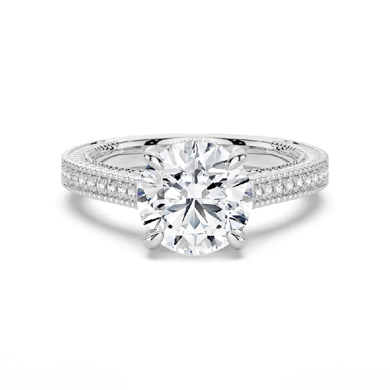 Women’s art deco engagement rings-Round Pave Moissanite Cathedral Engagement Ring With Hidden Halo