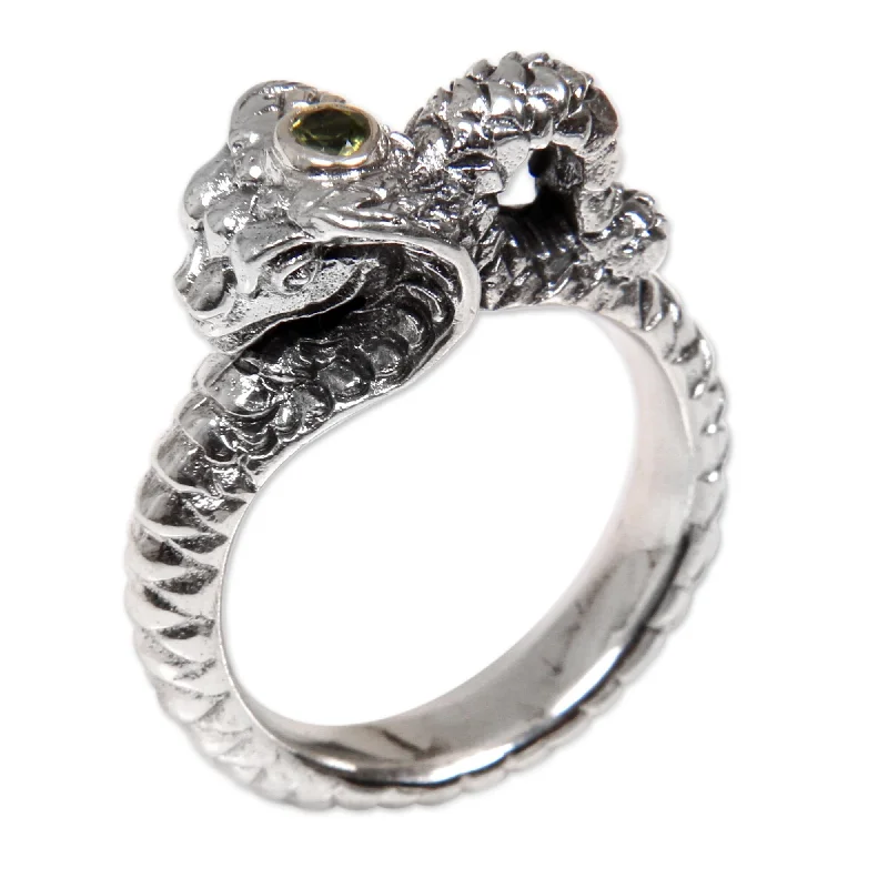 Women’s emerald rings-NOVICA Handmade King Cobra Peridot Sterling Silver Ring (Indonesia)