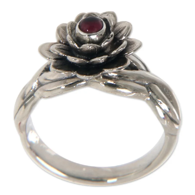 Women’s sapphire engagement rings-Handmade Sterling Silver Red Eyed Lotus Garnet Ring (Indonesia)