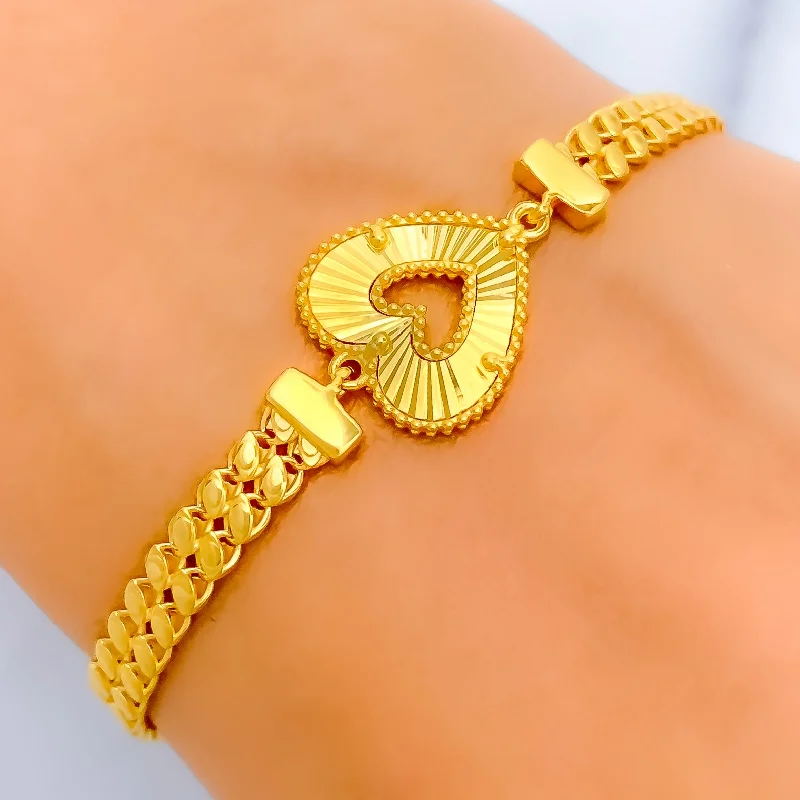 Women’s luxury charm bracelets-Reflective Heart 21k Gold Bracelet