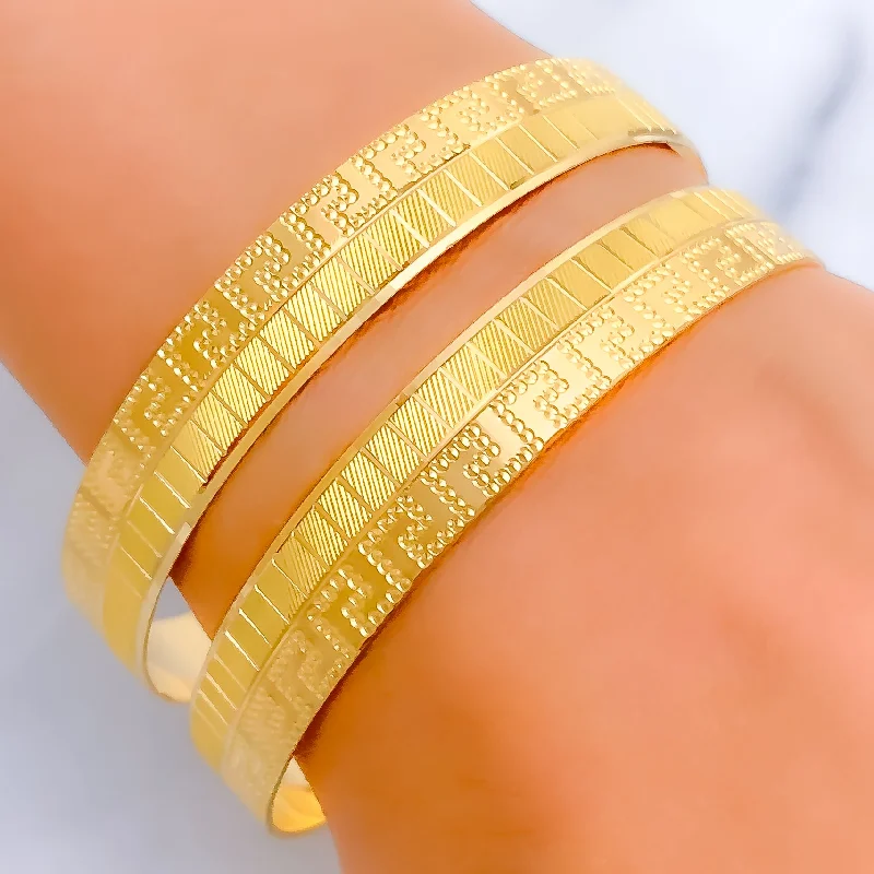 Women’s elegant chain bracelets-Bold Striped Ritzy 22k Gold Bangle Pair