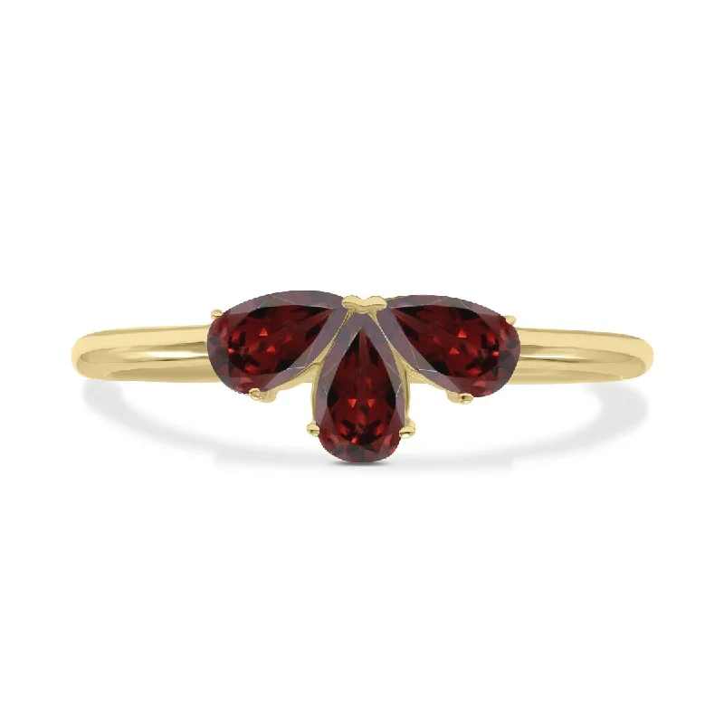 Women’s luxury diamond rings-Marquee Jewels Garnet Pear Shape Three Stone Ring in 10K Yellow Gold