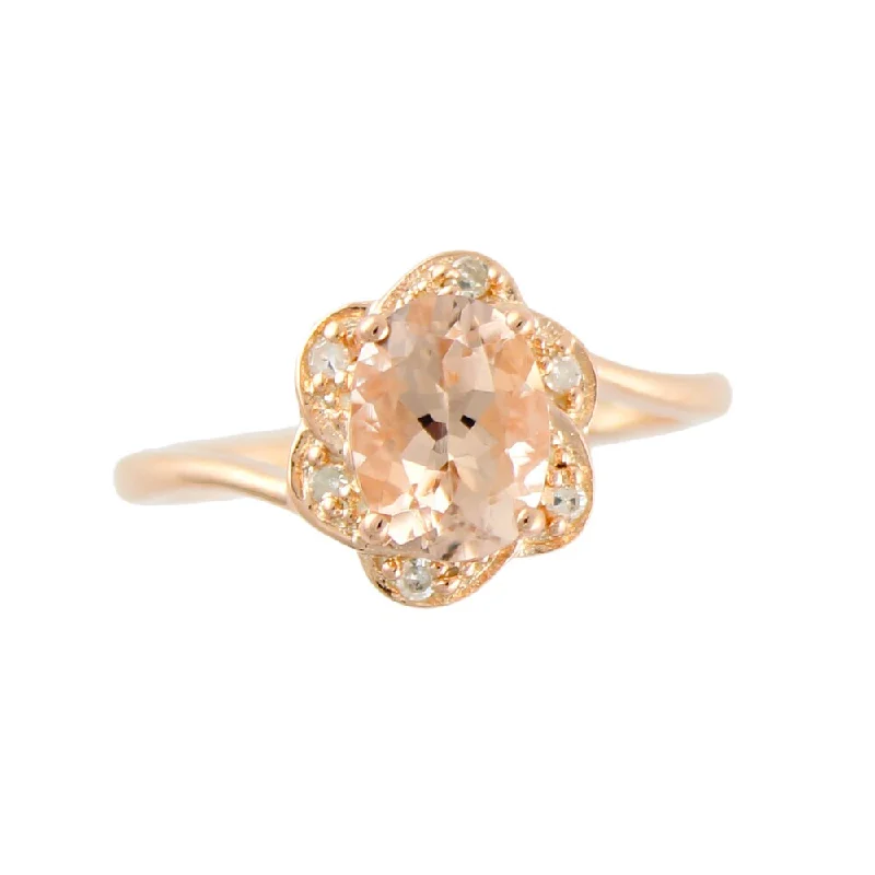 Women’s sapphire engagement rings-Rose Gold over Silver 0.90ct TGW Morganite and Diamond Ring