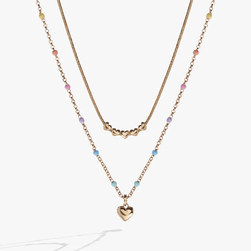 Women’s birthstone necklaces-Multi Colored Heart Layered Necklace