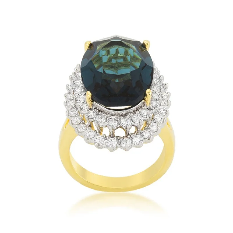 Women’s stackable gemstone rings-Two-Tone Double Halo Cocktail Ring