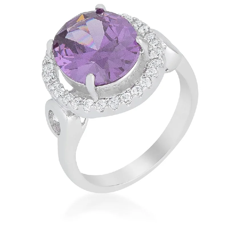 Women’s gemstone cocktail rings-Amethyst Halo Cocktail Ring