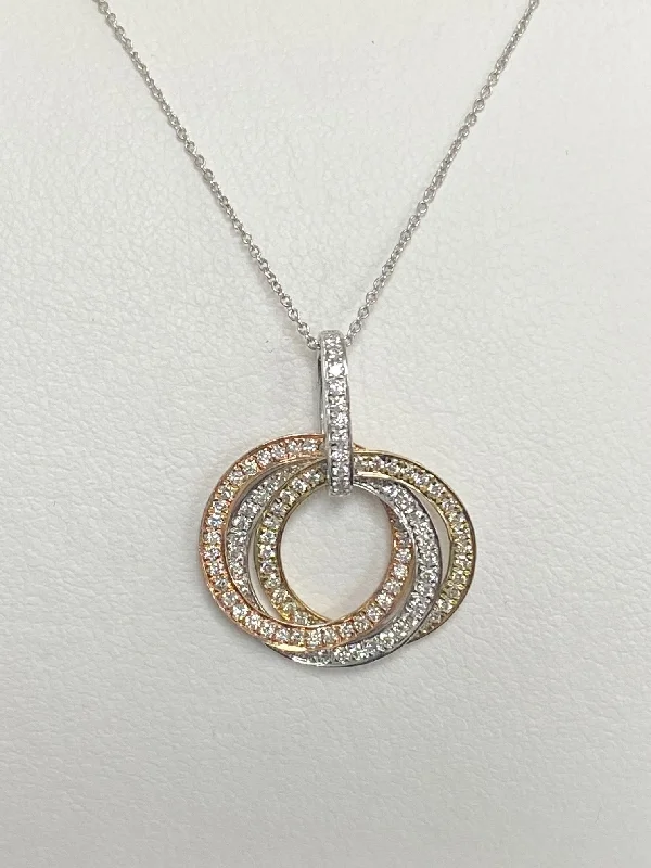 Women’s crystal necklaces-14kt Tri-Color Interlocking Circle Pendant