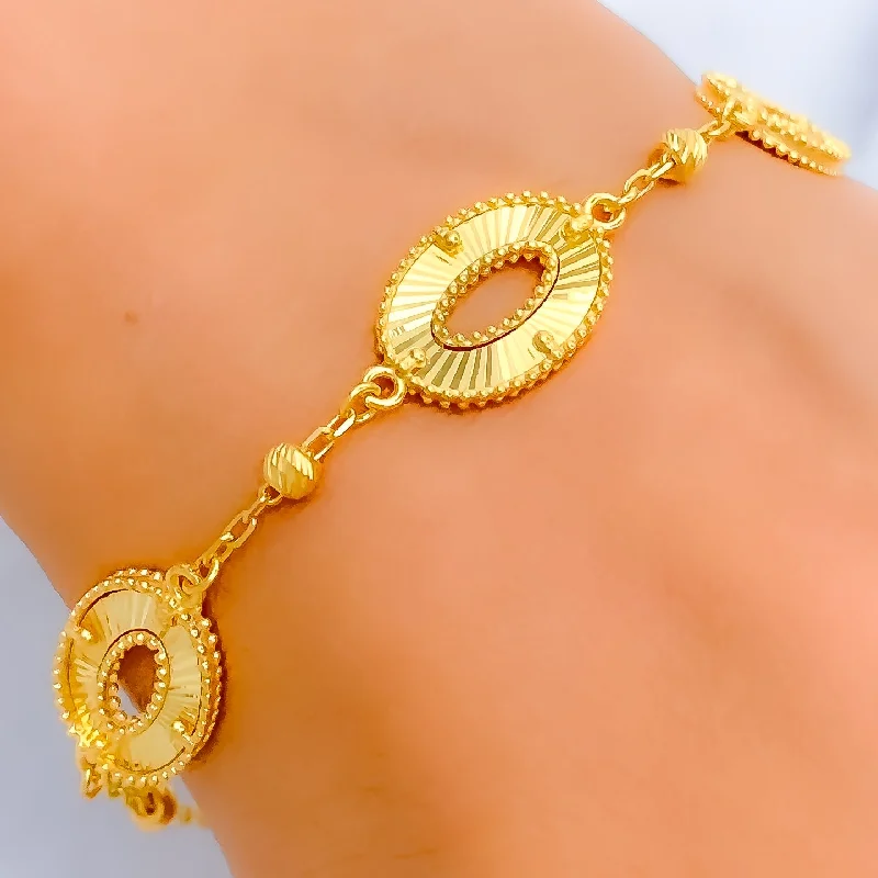 Women’s personalized charm bangles-High Finish Oval 21k Gold Bracelet