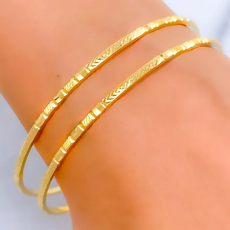 Women’s leather bracelets-Dazzling Slender 22k Gold Bangle Pair