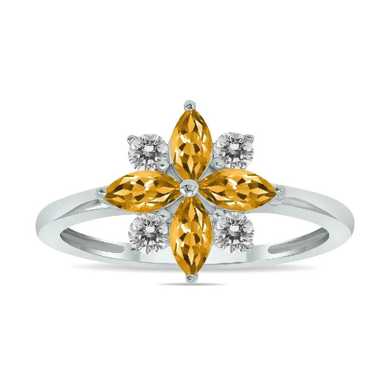 Women’s designer engagement rings-Marquee Jewels 3/4 Carat TW Citrine and Diamond Flower Ring in 10K White Gold