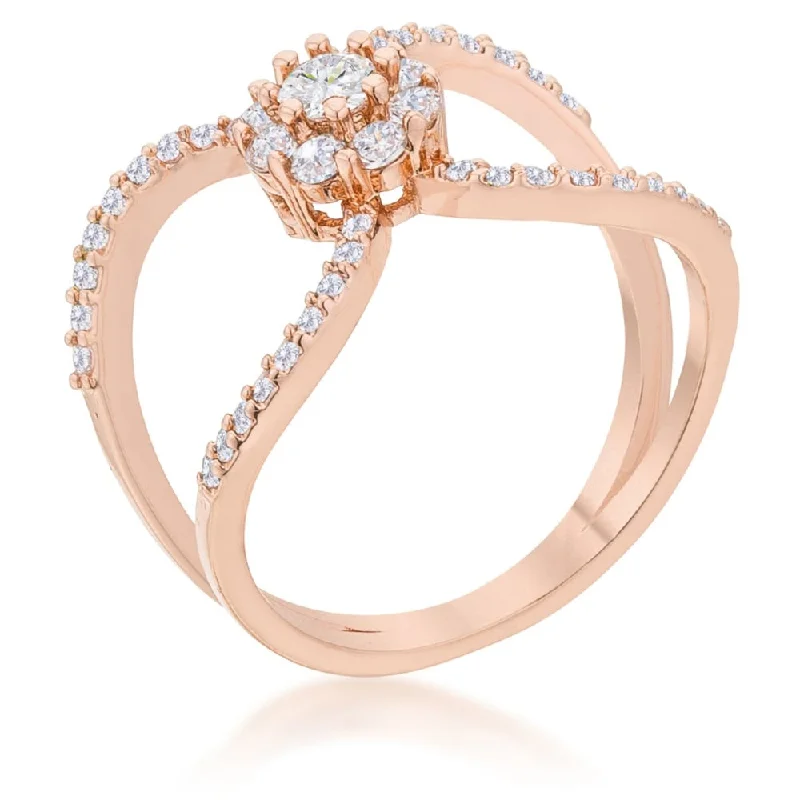 Women’s emerald cut rings-Joyce 0.4Ct Cz Rose Gold Delicate Floral Wrap Ring