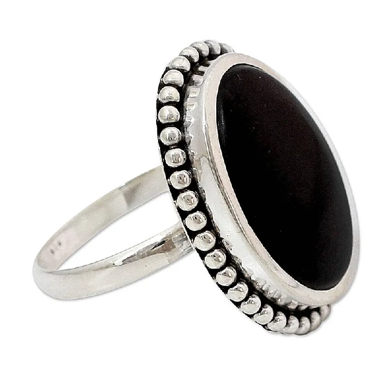 Women’s diamond wedding rings-Handmade Mysterious Moon Onyx Sterling Silver Ring (India)