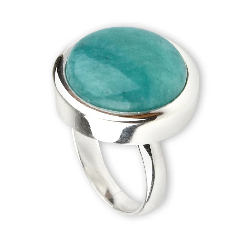 Women’s eternity rings-Handmade Unique Minimalism Amazonite Sterling Silver Ring (Peru)