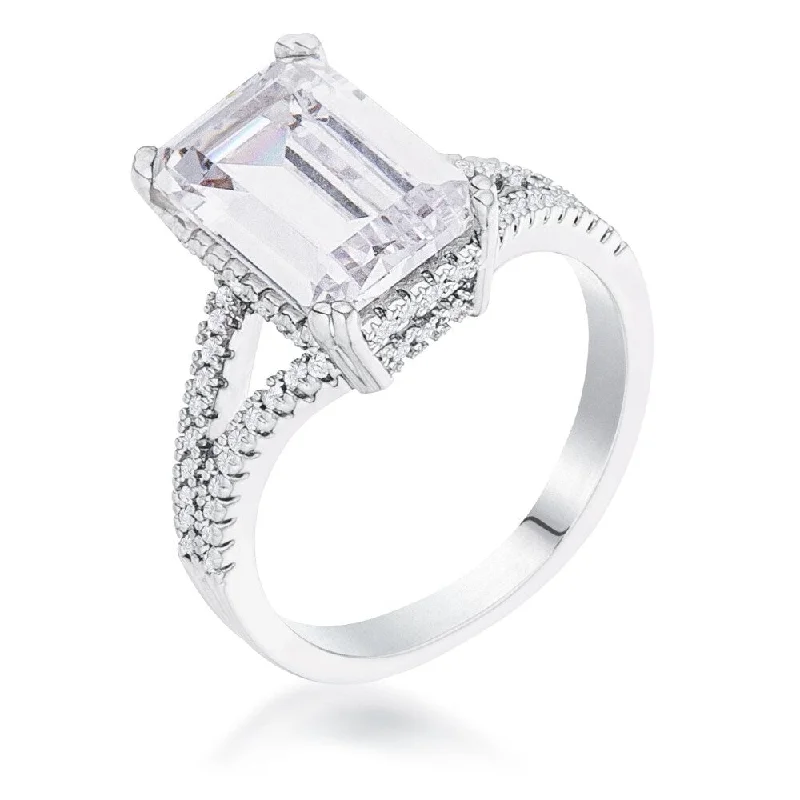 Women’s vintage wedding bands-6.75Ct Rhodium Plated Emerald Cut Ring