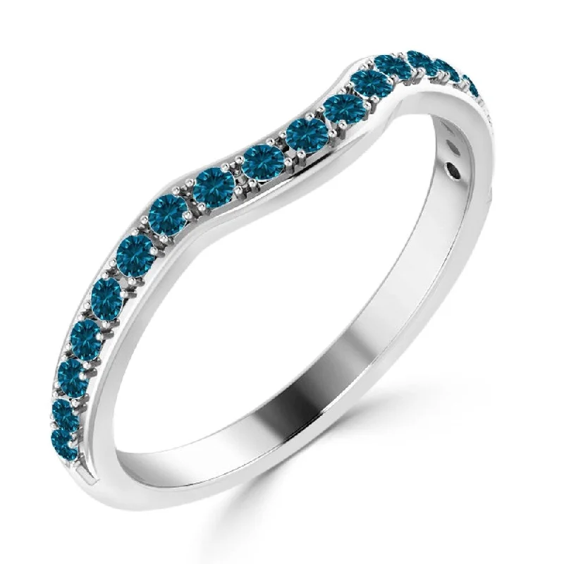 Women’s custom design rings-Auriya 1/4cttw Stackable Contoured Blue Diamond Ring 10K Gold