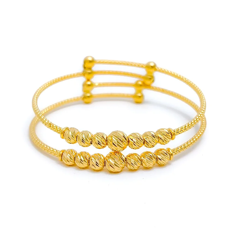 Women’s simple bangles-Sparkling Striped 22k Gold Baby Bangles