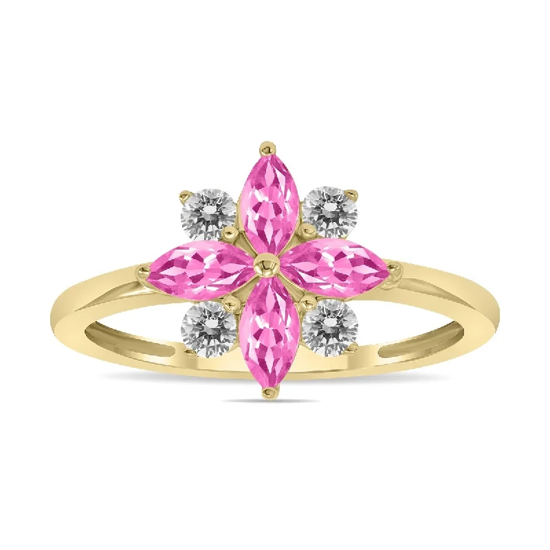 Women’s simple silver rings-Marquee Jewels 3/4 Carat TW Pink Topaz and Diamond Flower Ring in 10K Yellow Gold