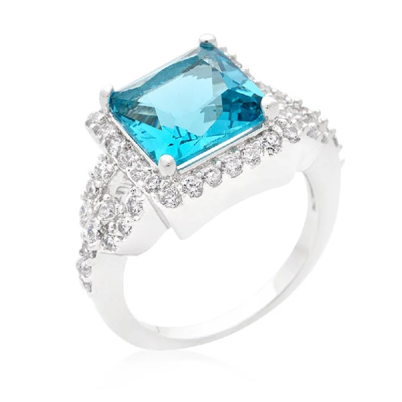 Women’s aquamarine rings-Cubic Zirconia Halo Style Princess Cut Cocktail Ring