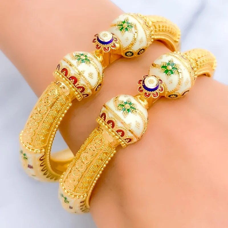 Women’s silver charm bracelets-Ethereal Multi-Color 22k Gold Pipe Bangles