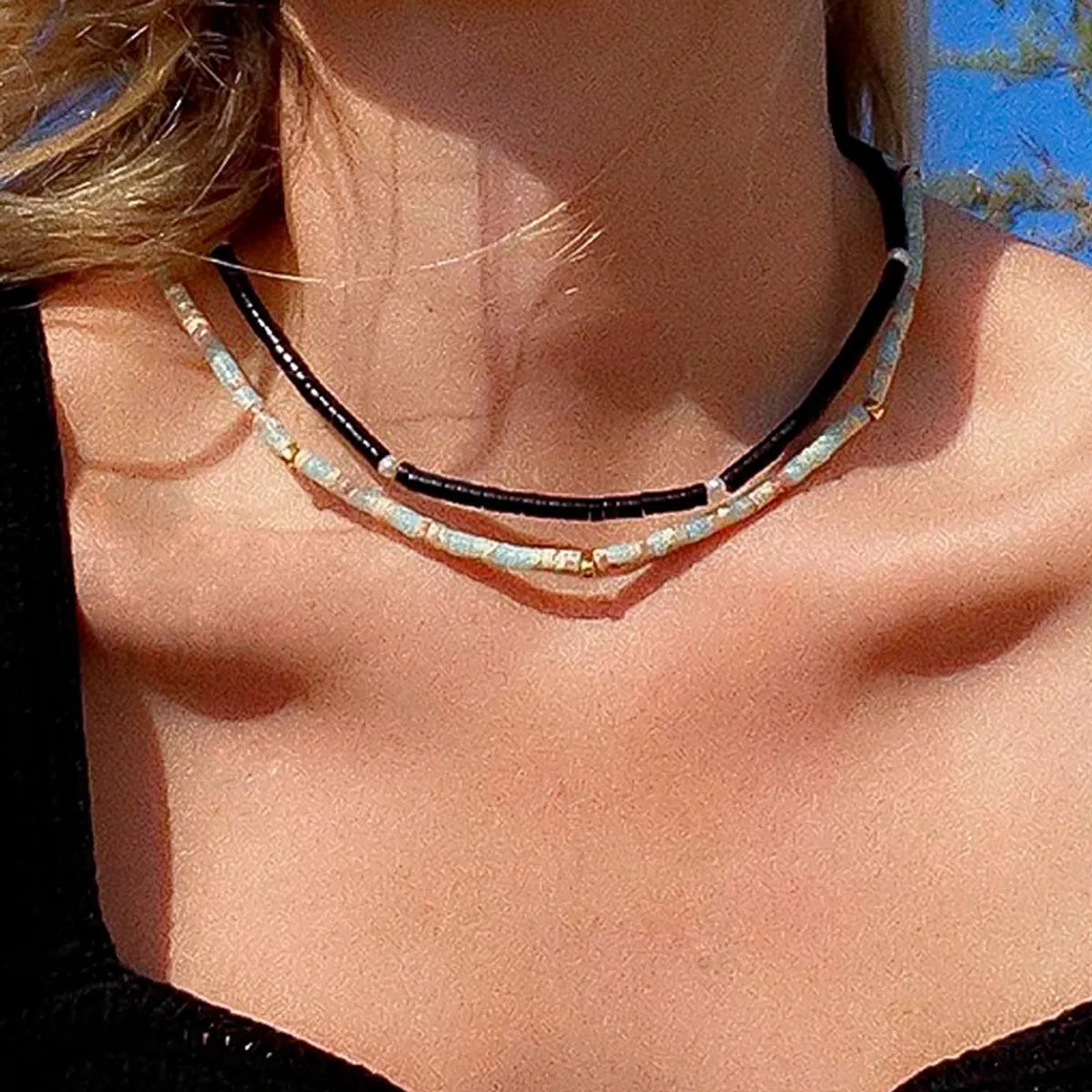 Women’s chunky necklaces-1 Piece Bohemian Geometric Beaded Turquoise 18k Gold Plated Women's Necklace