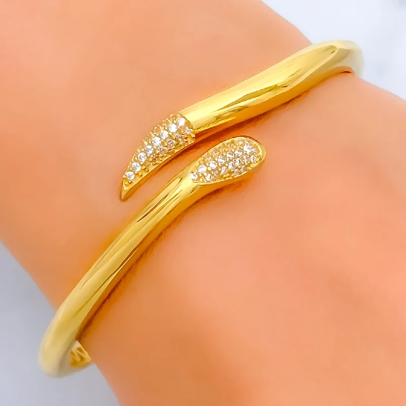 Women’s adjustable bracelets-Modern Curved 22k Gold Bangle Bracelet