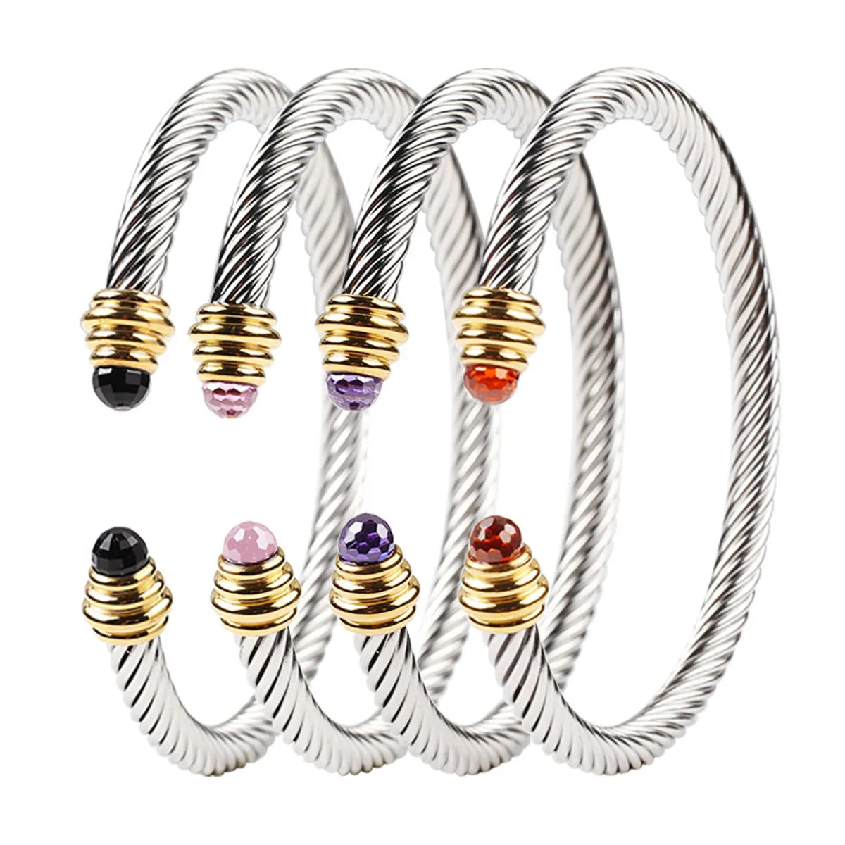 Women’s luxury bangles-Fashion Geometric Titanium Steel Plating Artificial Crystal Bangle