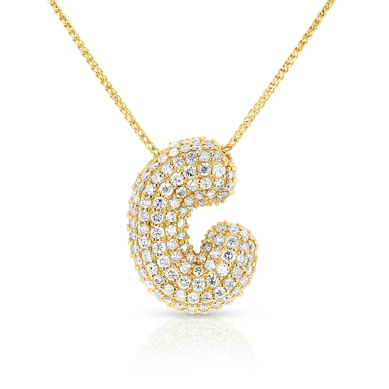 Women’s vintage-style pendants-Large Diamond Bubble Letter Necklace