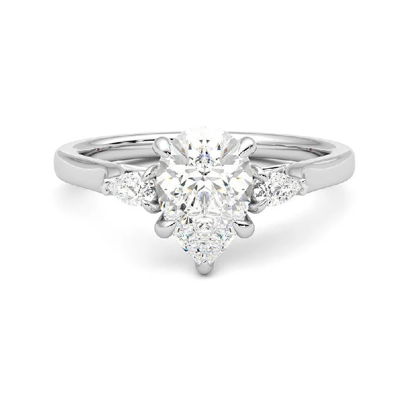 Women’s antique style engagement rings-Three Stone Pear Cut Moissanite Engagement Ring with Hidden Anniversary Stone Accent