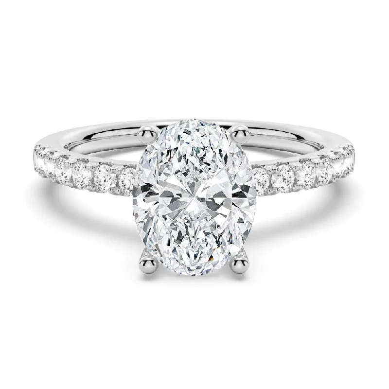 Women’s split shank engagement rings-Petite Micropavé Oval Shaped Moissanite Engagement Ring