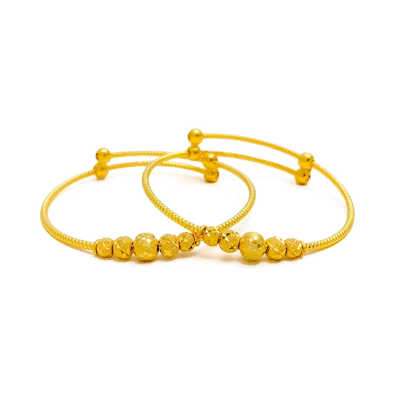 Women’s jade bangles-Textured Graduating 22k Gold Adjustable Baby Bangle Pair