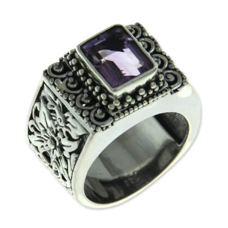 Women’s large gemstone rings-Handmade Sterling Silver Purple Amethyst Cocktail Ring (Indonesia)