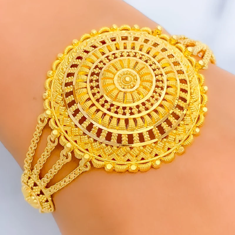 Women’s luxury diamond bracelets-Traditional Domed Mandala 22K Gold Statement Bracelet