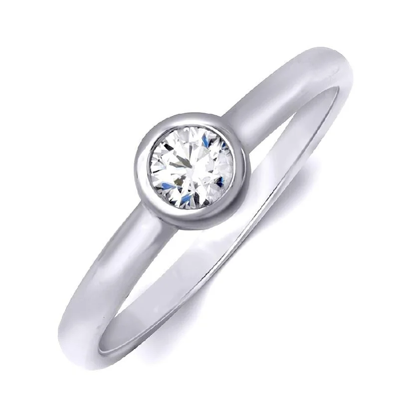 Women’s gemstone rings-Elegant Single Stone White Cubic Zirconia Silver Bridal Fashion Ring