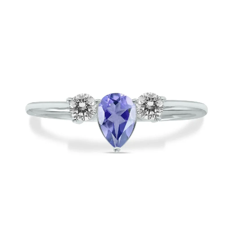 Women’s multi-diamond rings-Marquee Jewels 1/2 Carat TW Pear Shape Tanzanite and Diamond Ring in 10K White Gold