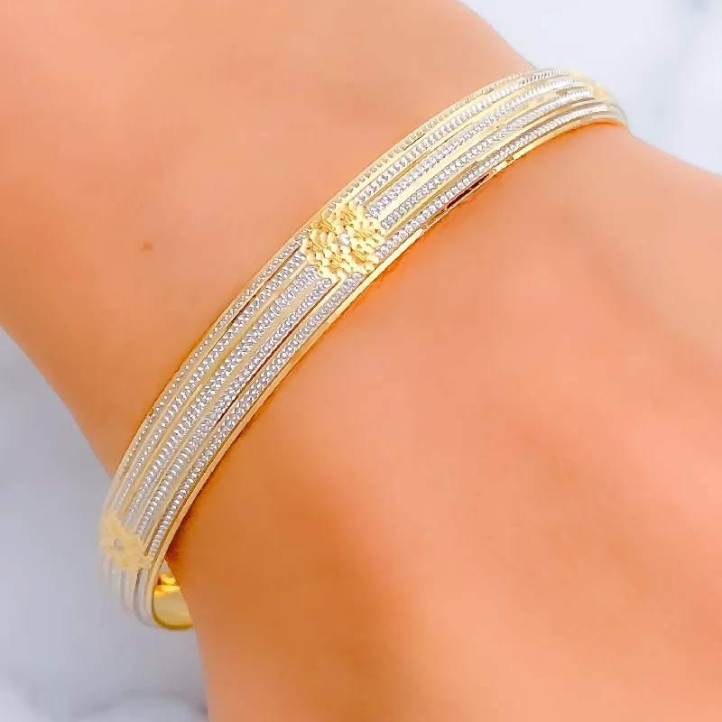 Women’s tennis bangles-Stylish Subtle 22k Gold Flower Bangle