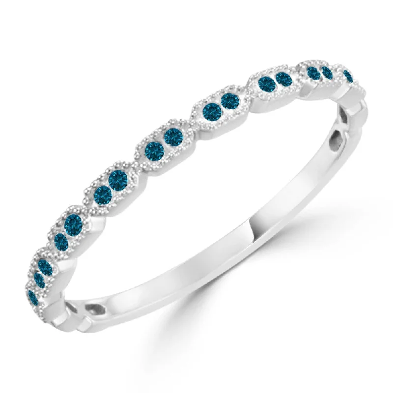 Women’s birthstone rings-Auriya 0.08cttw Stackable Petite Milgrain and Blue Diamond Ring 10k Gold Ultra-thin