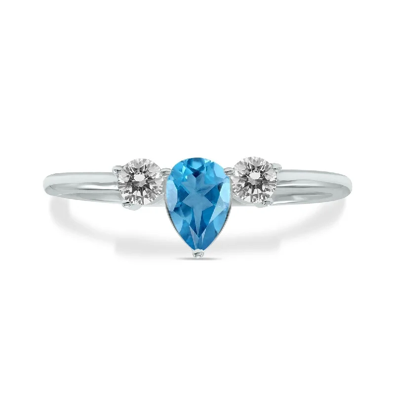 Women’s cubic zirconia engagement rings-Marquee Jewels 1/2 Carat TW Pear Shape Blue Topaz and Diamond Ring in 10K White Gold