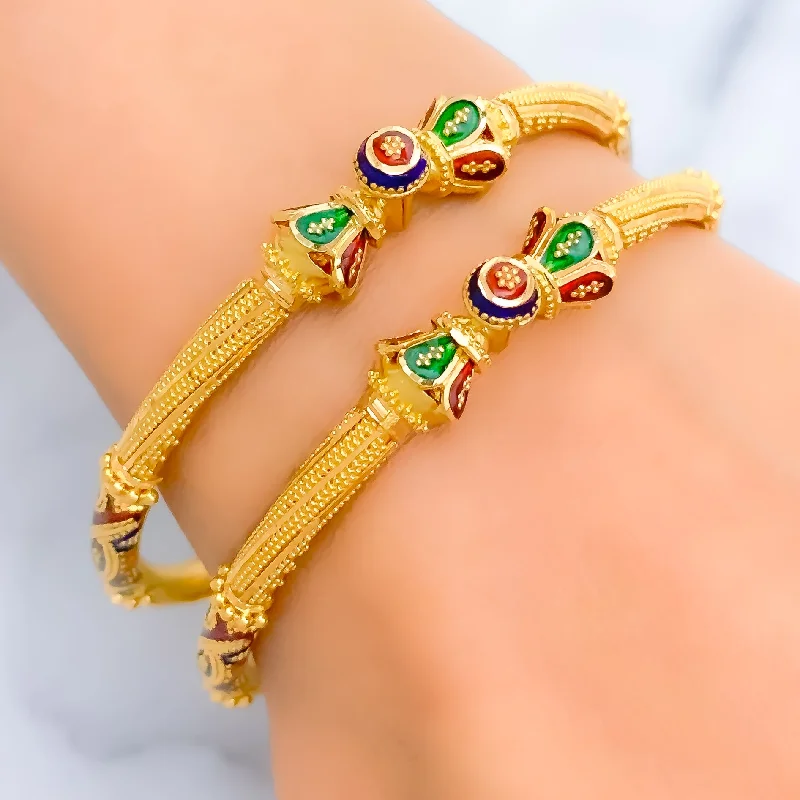 Women’s vintage bracelets-Striking Meenakari 22k Gold Pipe Bangles